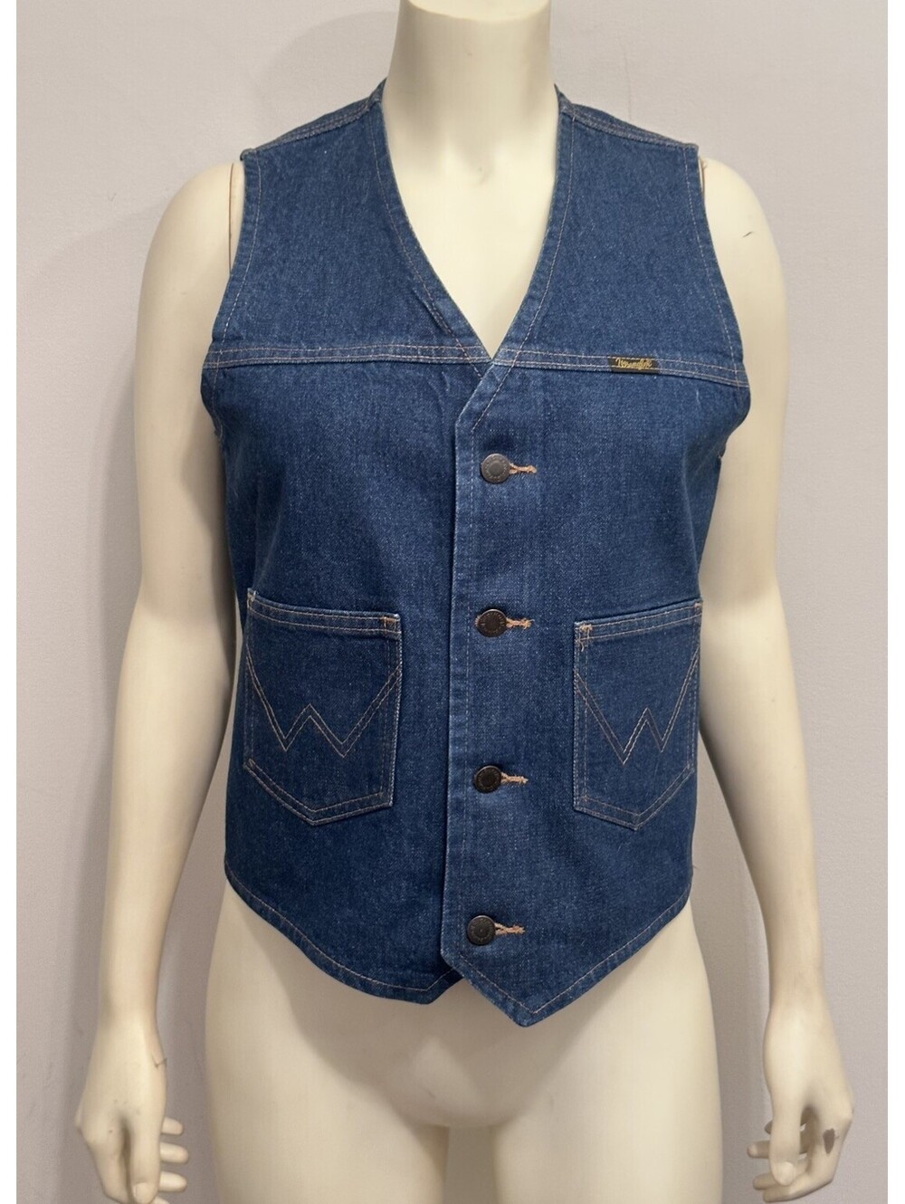 Vintage Wrangler Jean Vest Women’s Button Up Denim Blue -Size Small
